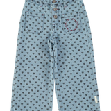 Flare trousers | Washed blue denim w/ black hearts