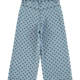 Flare trousers | Washed blue denim w/ black hearts