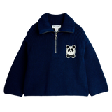 Panda patch chunky knit half zip sweater