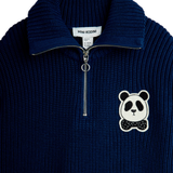 Panda patch chunky knit half zip sweater