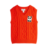 Panda patch cable knit v-neck slipover