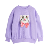Cat with bowtie purple chenille sweatshirt