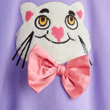 Cat with bowtie purple chenille sweatshirt