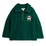 Panda patch chunky knit half zip sweater