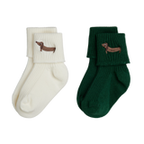 Dog emb 2-pack ribbed baby socks