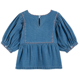 Denim Embroidery Blouse