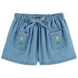 Denim Light Rose Embroidered Short