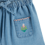 Denim Light Rose Embroidered Short