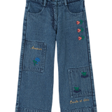 DENIM EMBROIDERED TROUSERS