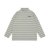 Roll Neck Rib Top Grey Melange Stripe Rib
