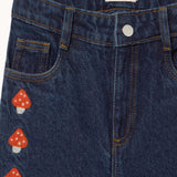 Mini Mushrooms Embroidered Denim Pant