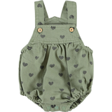 Piupiuchick | baby romper, green w/ black hearts