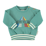 Piupiuchick | sweatshirt, green w/ "here we go" print