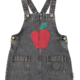 Piupiuchick | short dress w/ straps,l  washed black denim w/ apple print