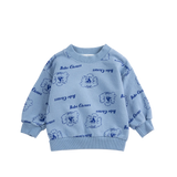 Pickles The Dog all over blue sweatshirt