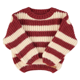 Knitted sweater | Bordeaux & light pink stripes