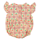 sleeveless baby romper | light yellow w/ cherries allover