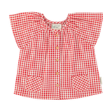 blouse w/ butterfly sleeves | red & ecru checkered