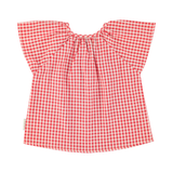 blouse w/ butterfly sleeves | red & ecru checkered