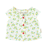 Baby peter pan collar shirt | ecru w/ green flowers allover