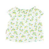Baby peter pan collar shirt | ecru w/ green flowers allover