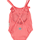 swimsuit w/ ruffles | red checkered w/ "ma chérie" print