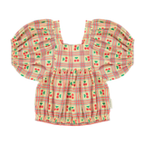 cropped blouse w/ baloon sleeves  | light yellow w/ cherries allover