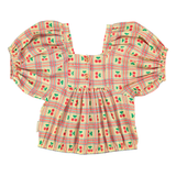 cropped blouse w/ baloon sleeves  | light yellow w/ cherries allover