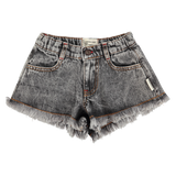 shorts w/ fringes | washed black denim