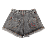 shorts w/ fringes | washed black denim
