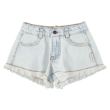 shorts w/ fringes | washed light blue denim