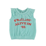 sleeveless top w/collar | blue w/ feelin alive print
