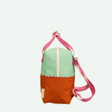 Sticky Lemon backpack small - colourblocking- towel green + gravel orange